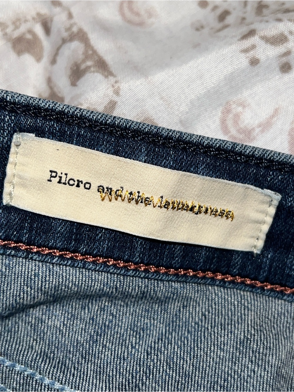 Pilcro Blue Denim Jeans with Copper Topstitching